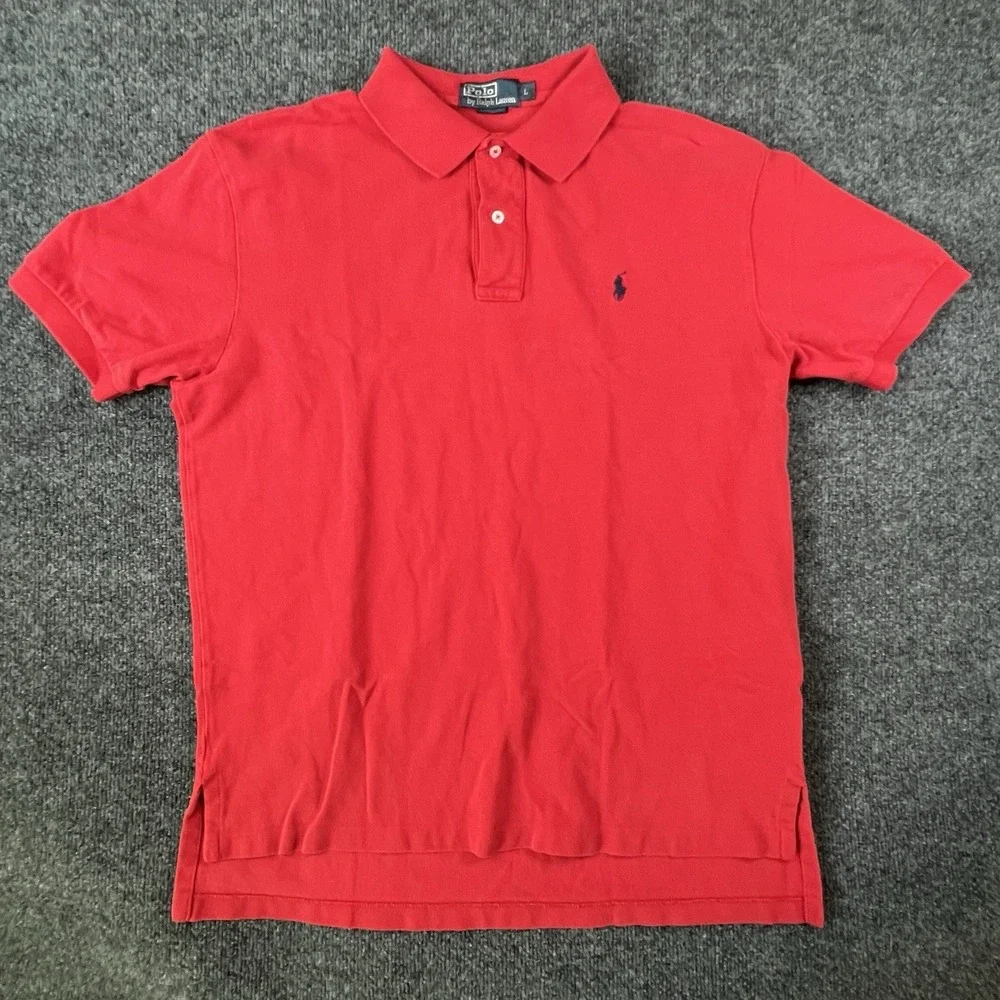 POLO‎ BY RALPH LAUREN Shirt  MEN'S Large RED Short Sleeve POLO Blue Pony vintage